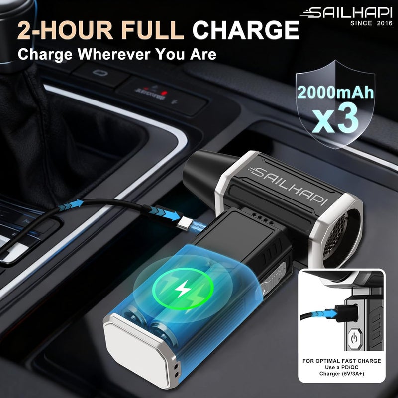 SAILHAPI Compressed Air Duster 300000RPM, Handheld Office Duster Brushless Motor Replaced Canned Air, Rechargeable Durable Turbo Blower for PC Gamers, Barber & Snow Removal, Birthday Gifts for Dad - Image 5